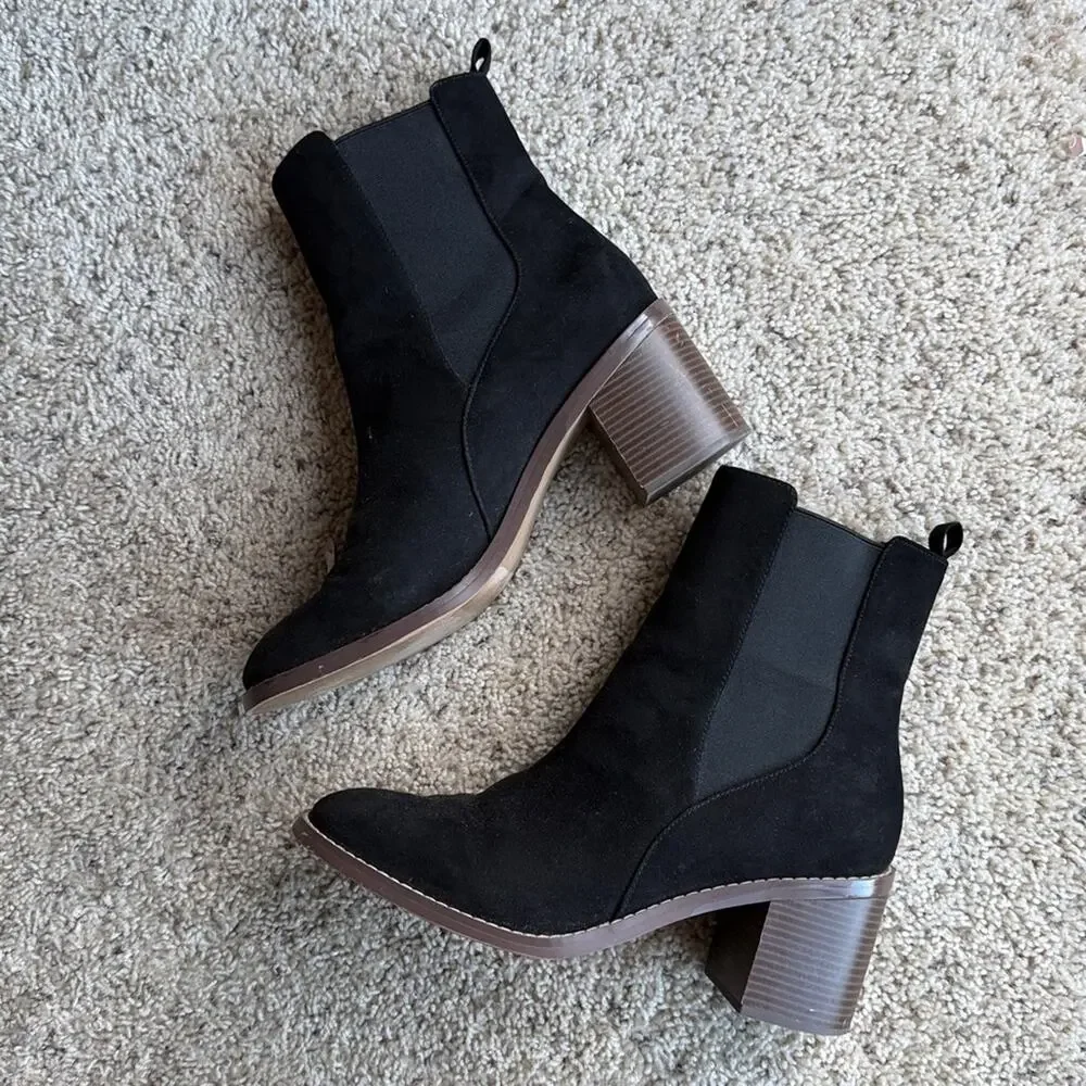 LOFT Faux Suede Black Ankle Heeled Booties Size 10